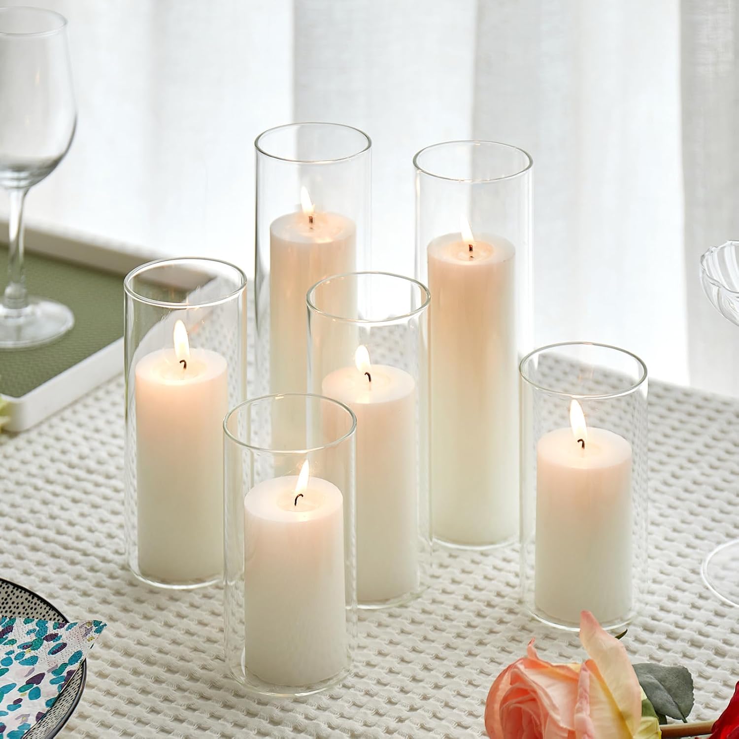 Glass Holders White Pillar Candle Set