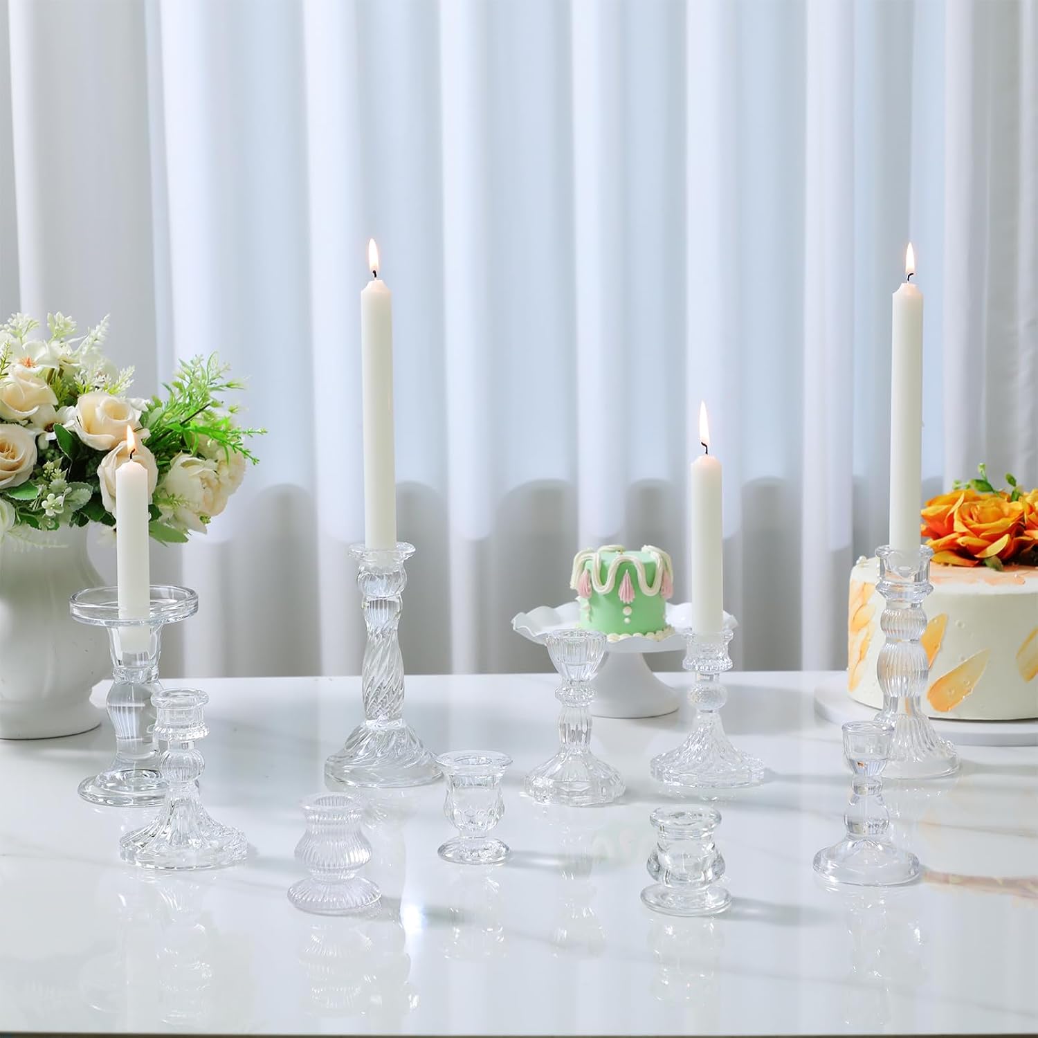 Clear Crystal Glass Taper Candle Holders