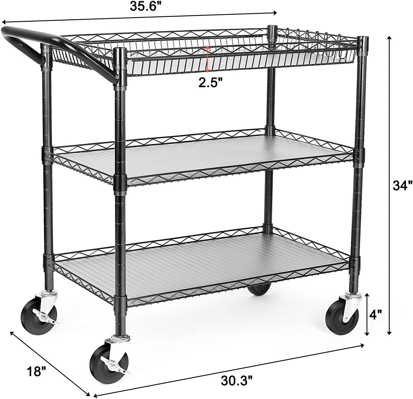 Three Tier Heavy Rolling Metal Utility Cart