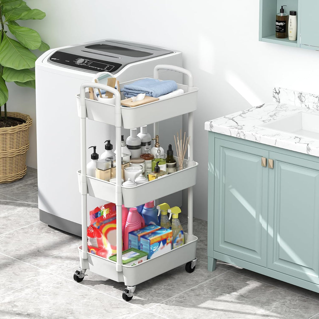 White Plastic Rolling Multifunctional Storage Cart