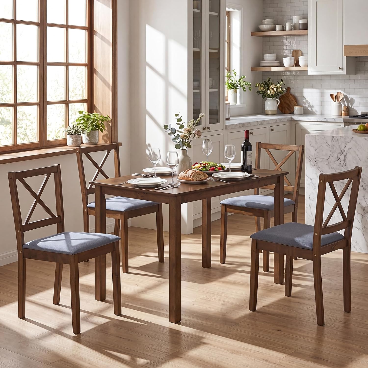 Space Saving Farmhouse Wood Dining Set for Four