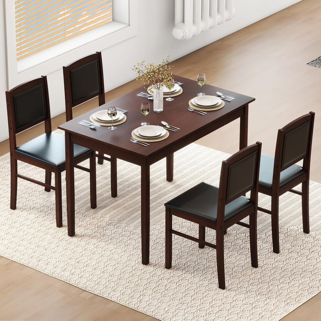 5 Piece Farmhouse Wood Dining Set Seats Four