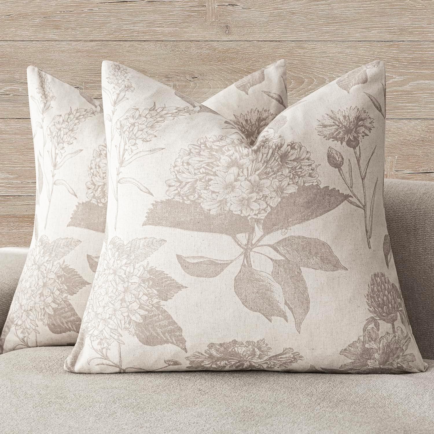 Vintage Floral Linen 18x18 Pillow Covers Set of 2