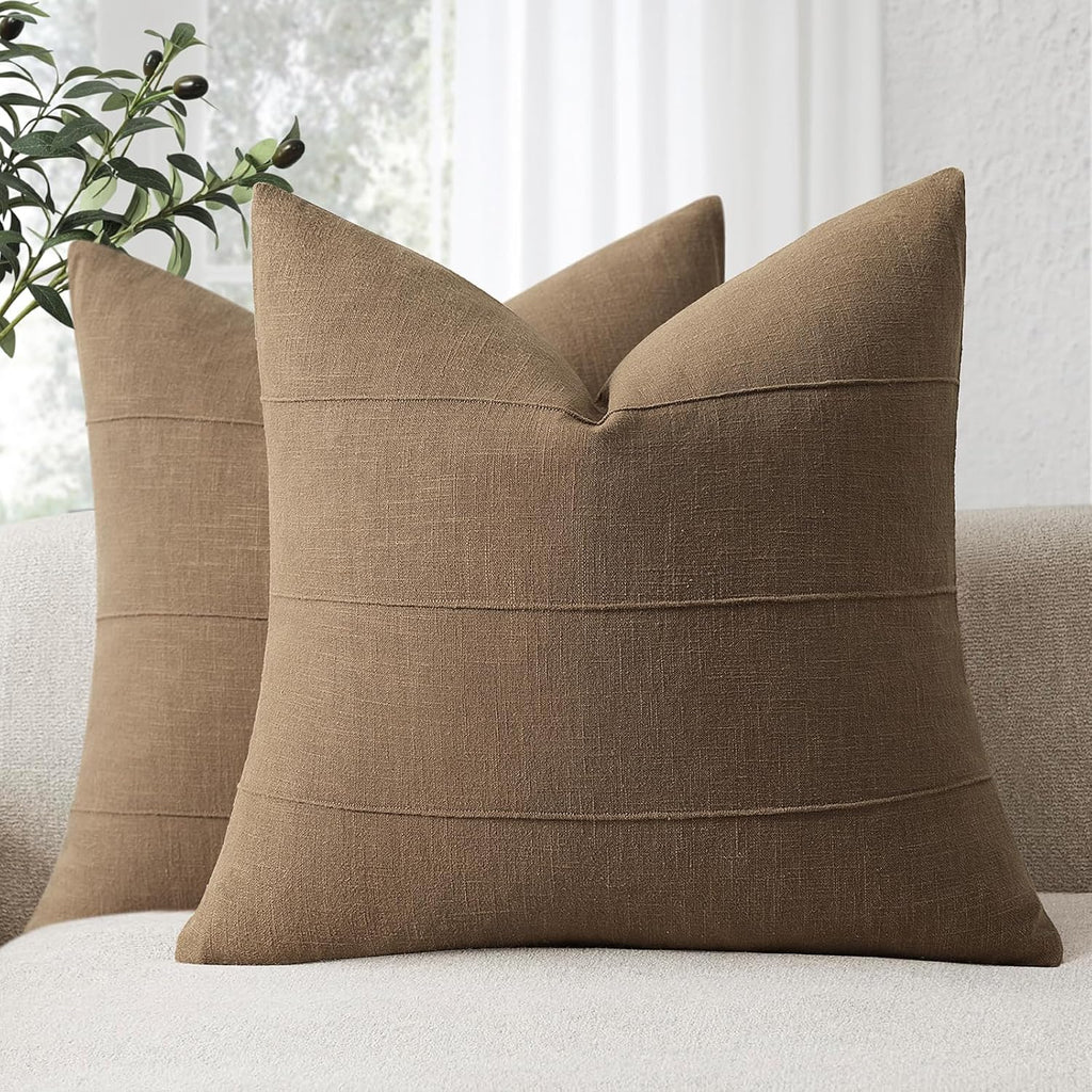Striped Linen Farmhouse Throw Pillow Covers