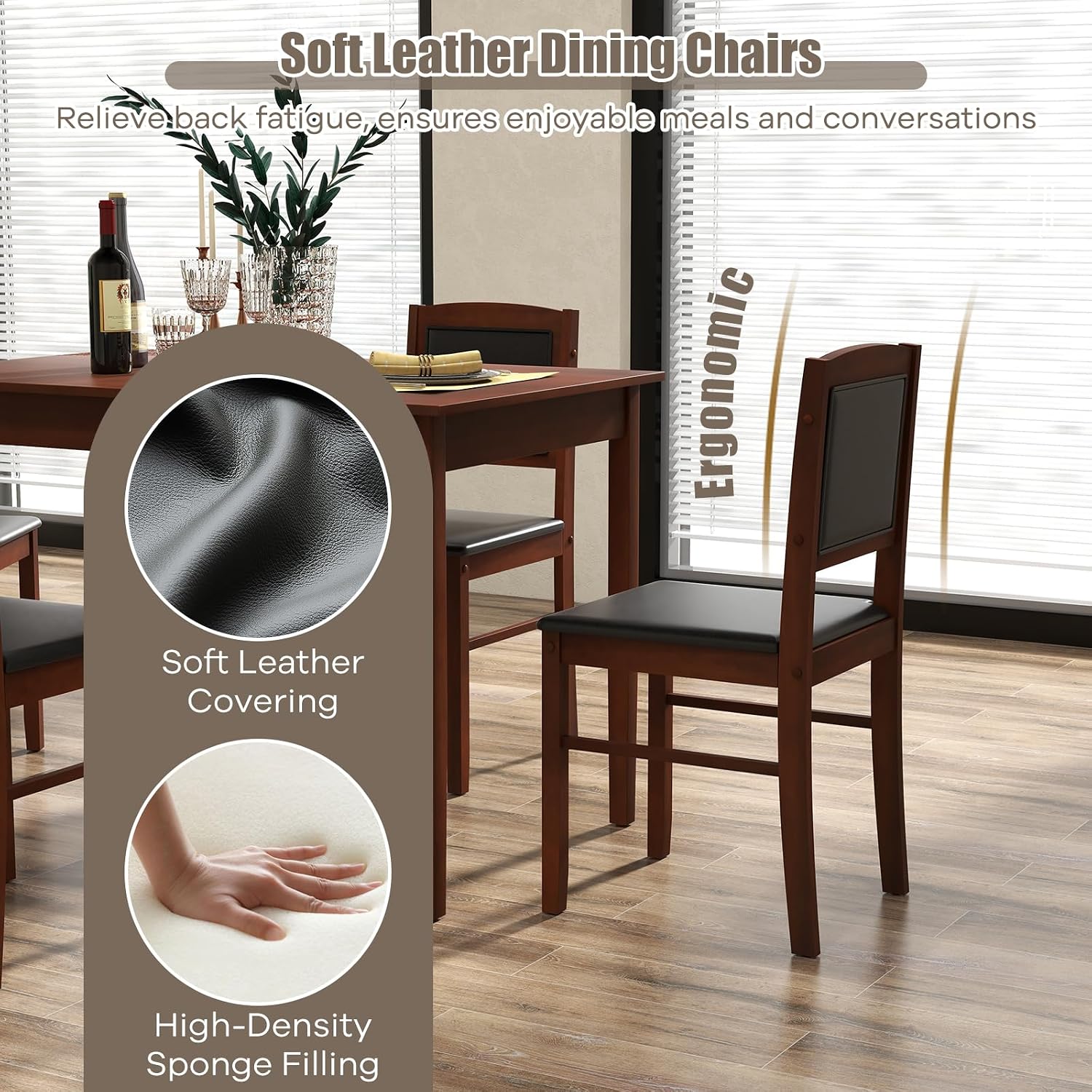 5 Piece Farmhouse Wood Dining Set Seats Four