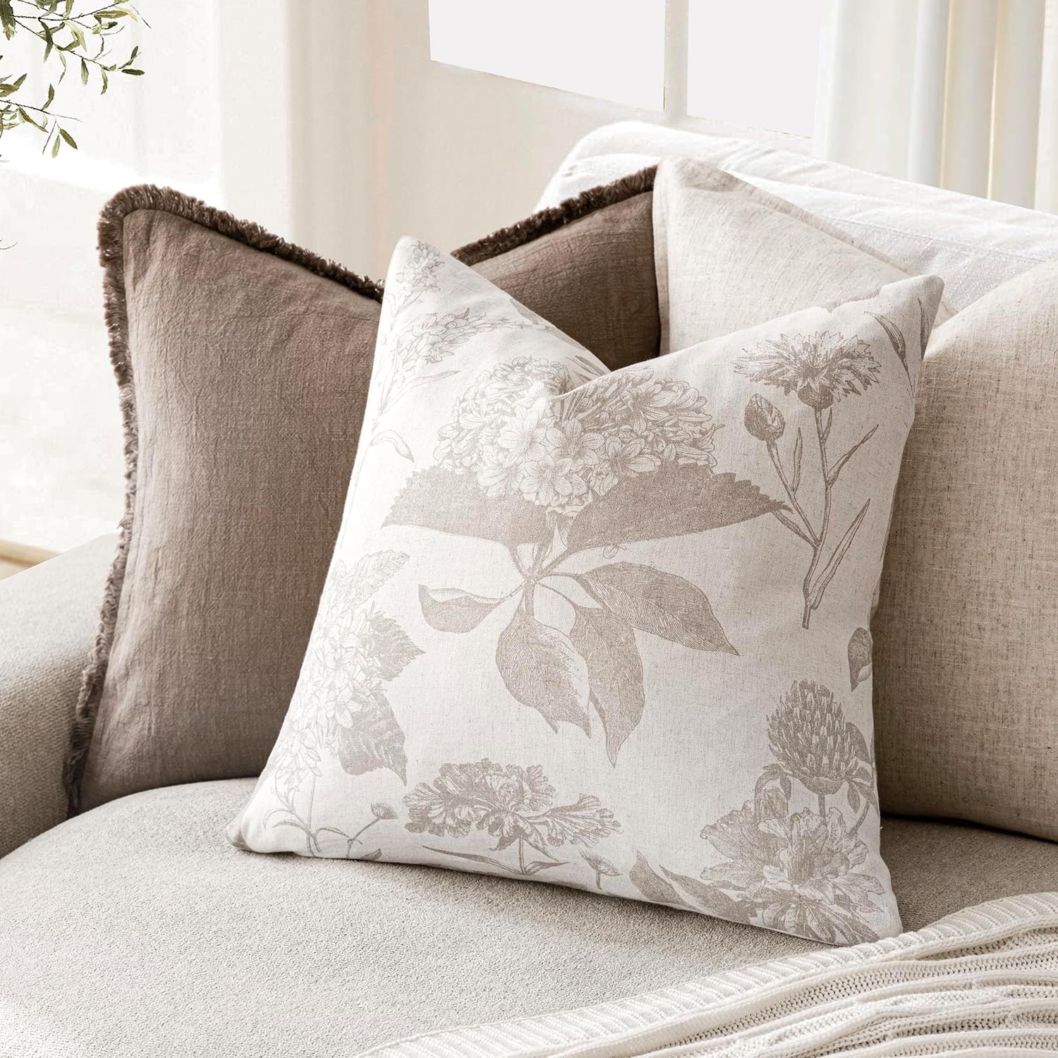 Vintage Floral Linen 18x18 Pillow Covers Set of 2