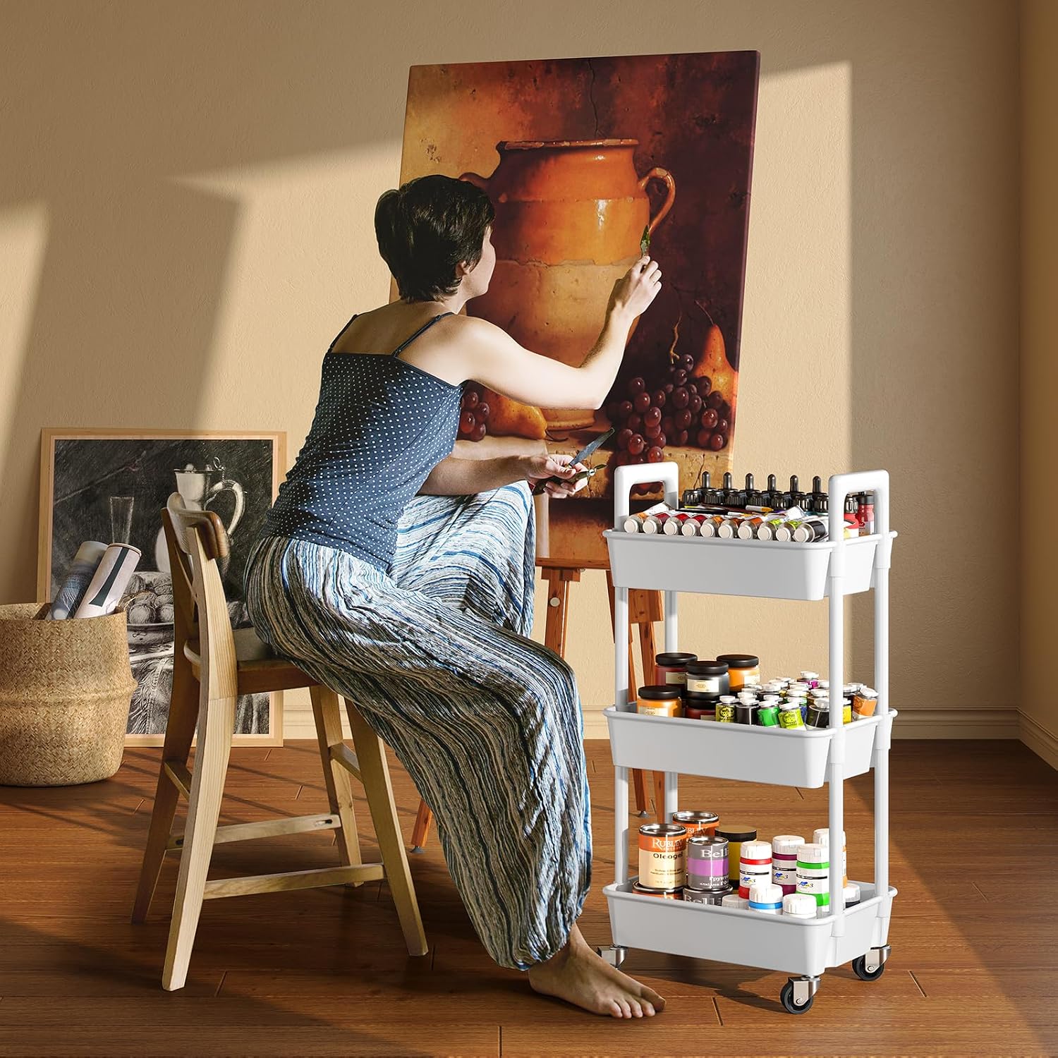 Plastic Lockable Wheeled Rolling Storage Cart