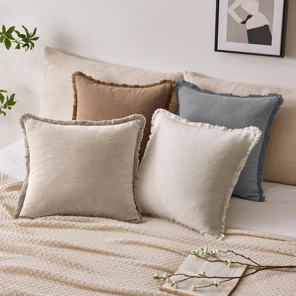 Boho Tassel Linen Throw Pillow Covers 2 Pack