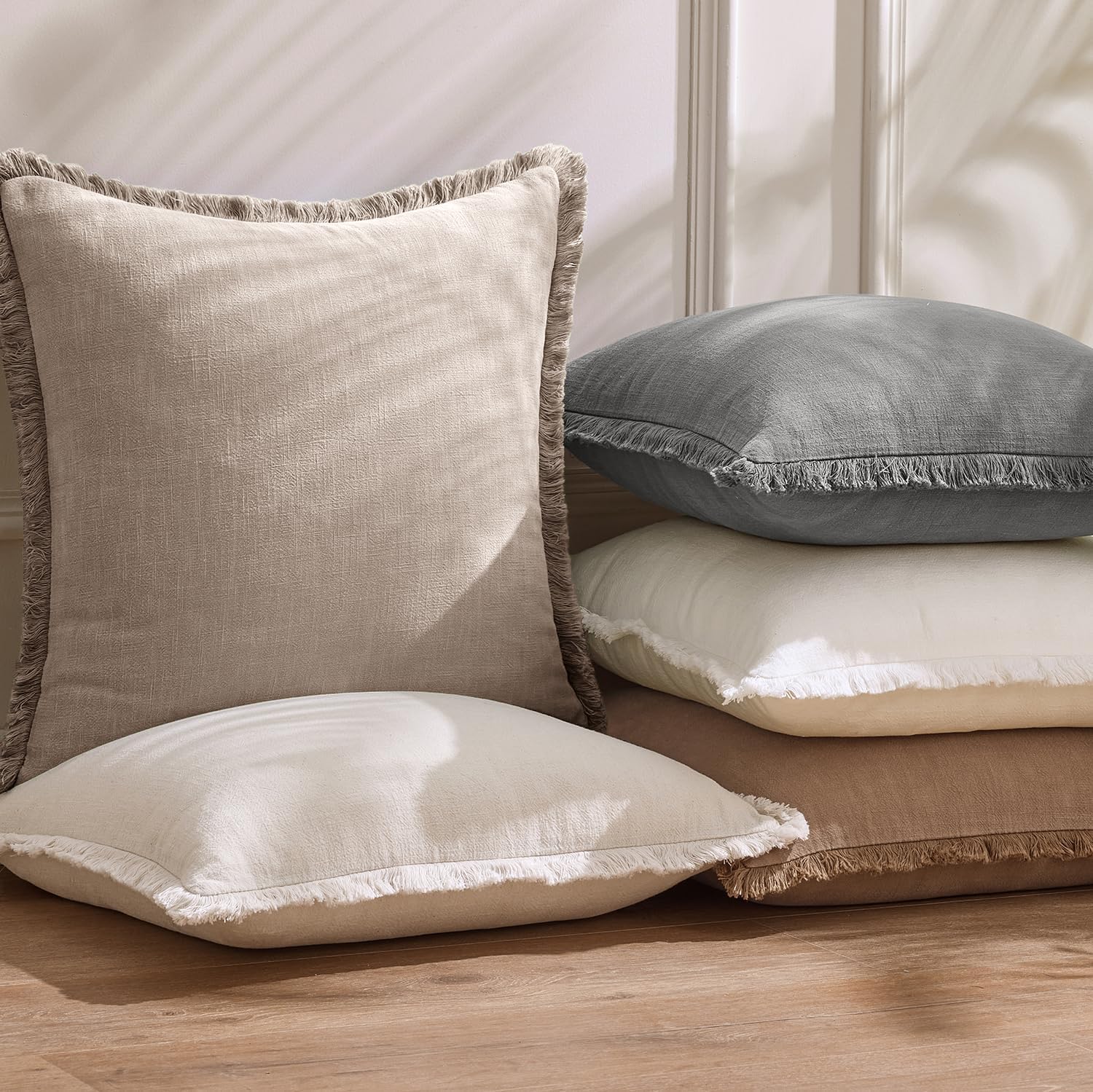 Boho Tassel Linen Throw Pillow Covers 2 Pack