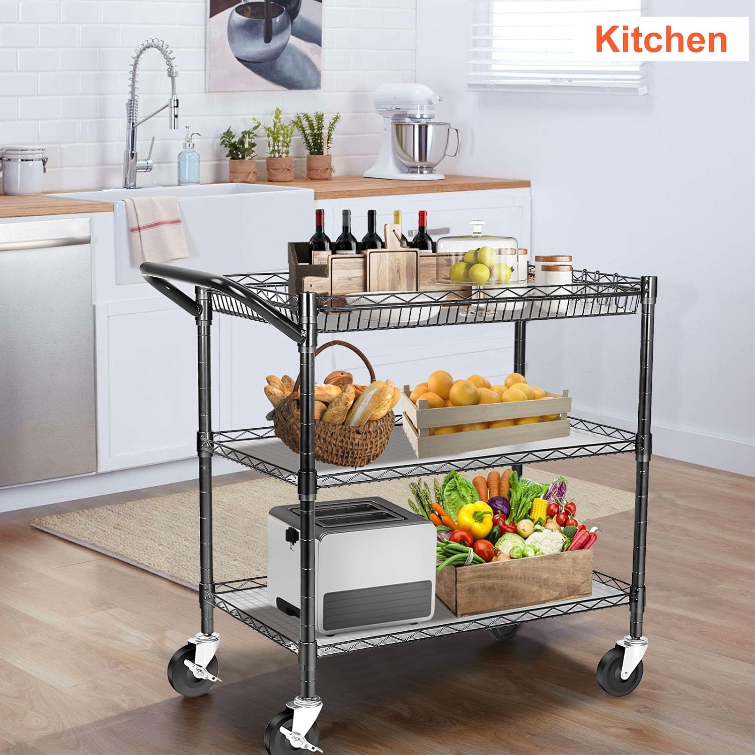 Three Tier Heavy Rolling Metal Utility Cart