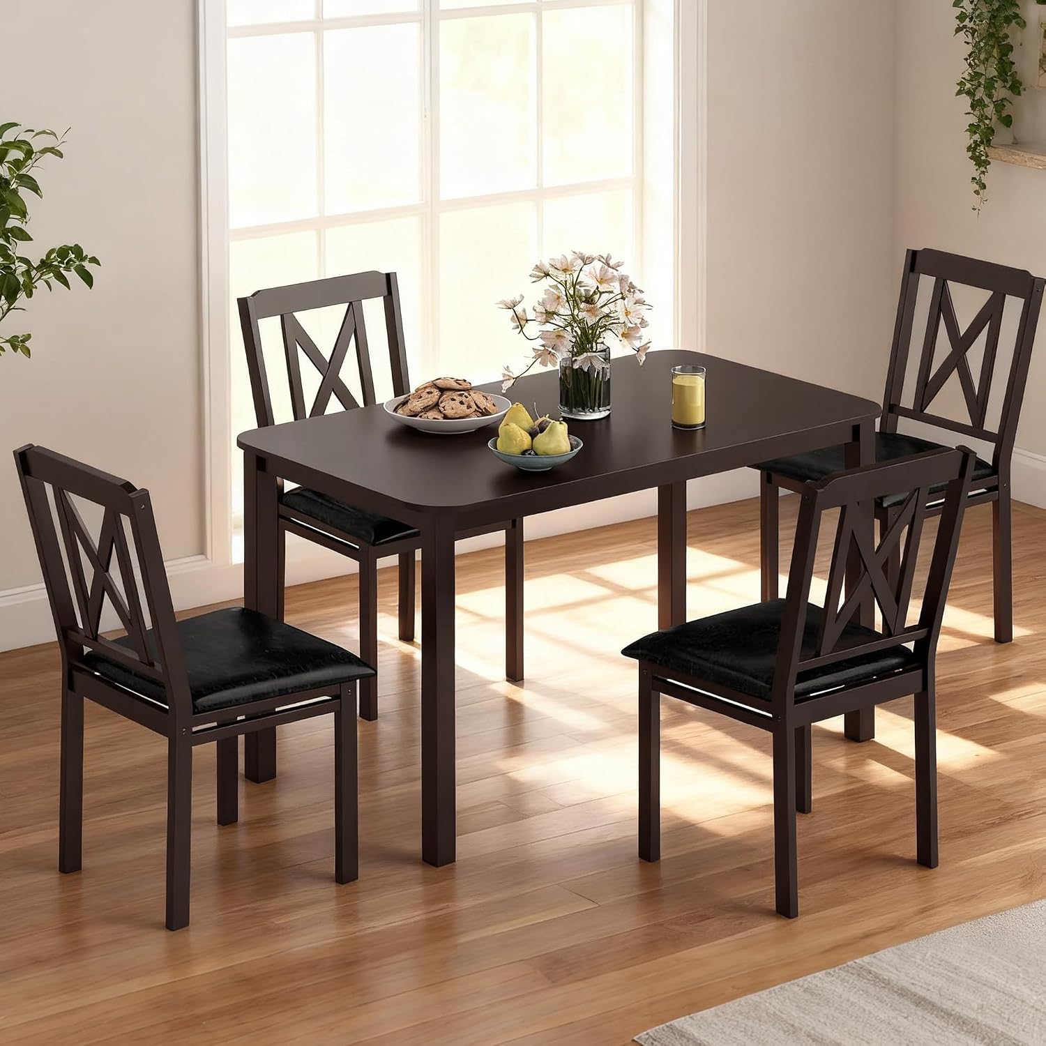 47 Inch Wood Dining Table Set for Four People