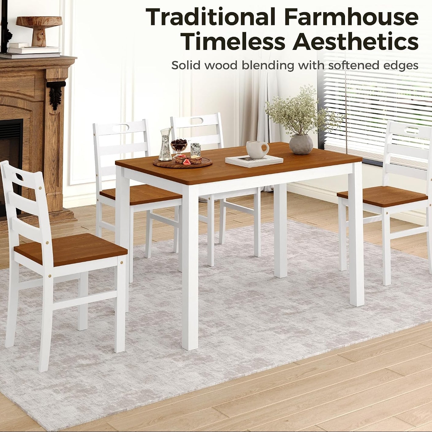 45 Inch 5 Piece Farmhouse Wood Dining Set