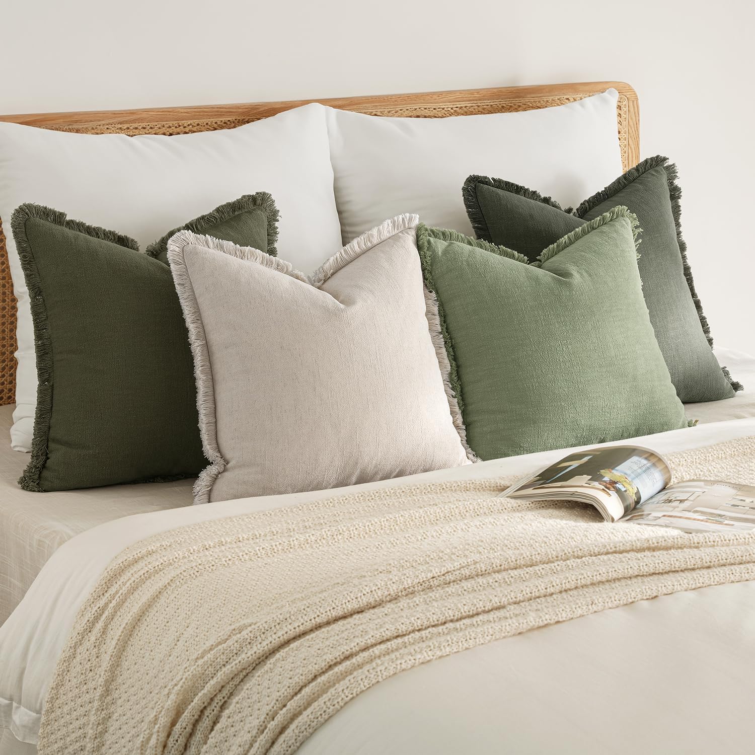 Boho Fringe Linen Farmhouse Pillow Covers
