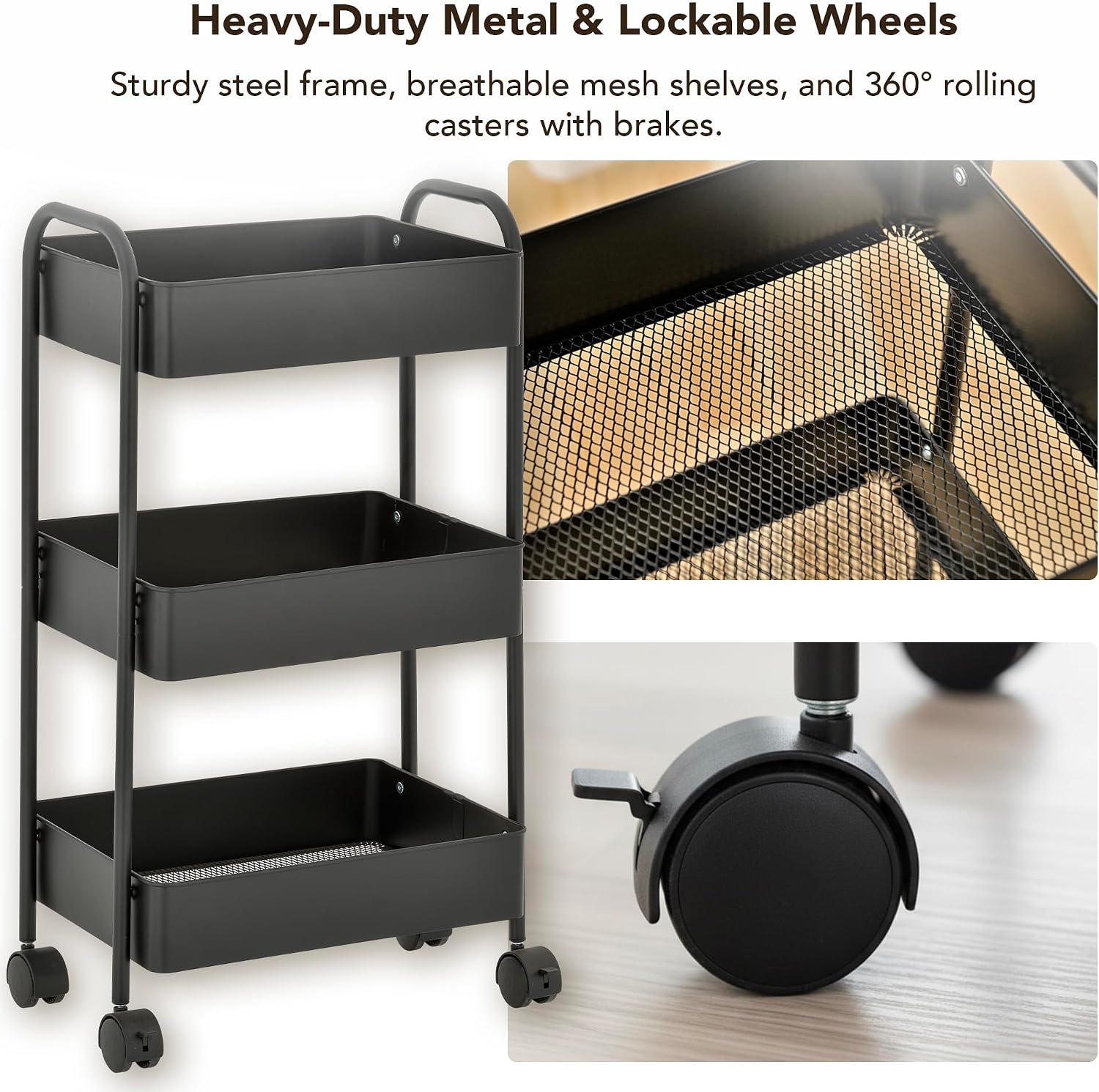 Mesh Basket Metal Wheeled Rolling Storage Cart