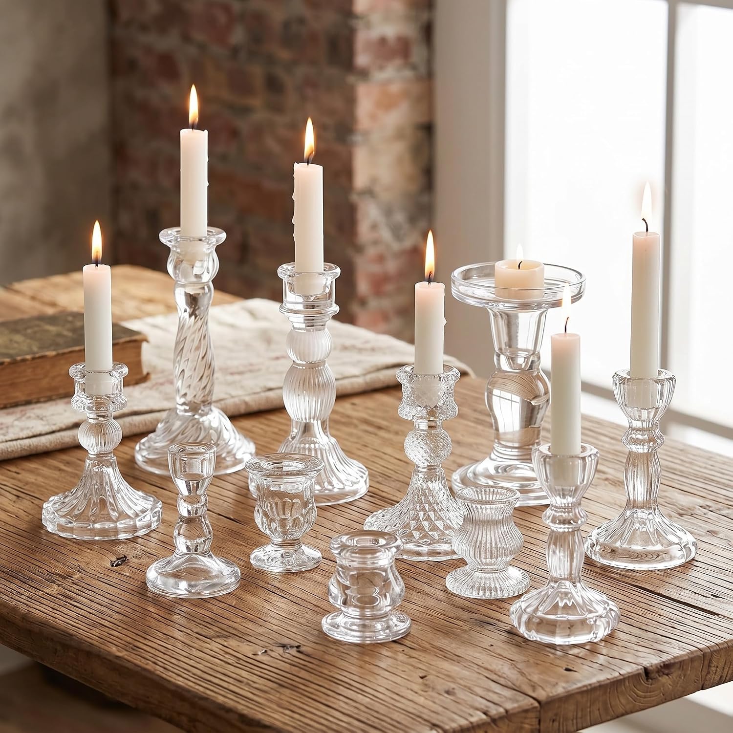 Clear Crystal Glass Taper Candle Holders