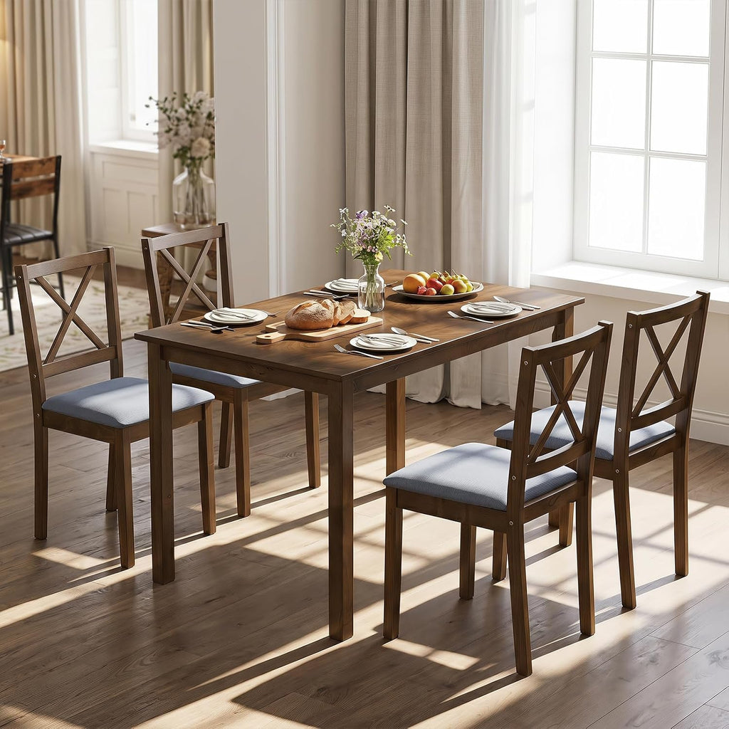 Space Saving Farmhouse Wood Dining Set for Four