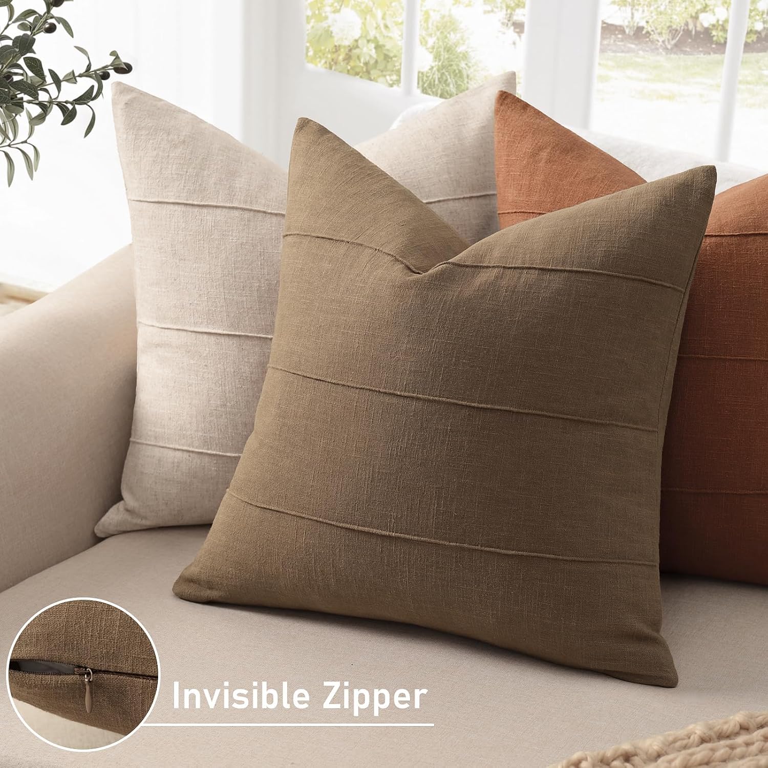 Striped Linen Farmhouse Throw Pillow Covers