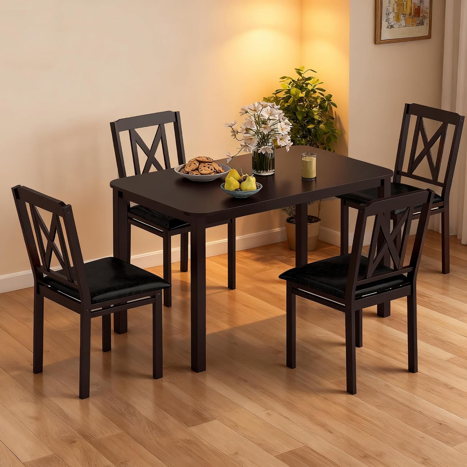 47 Inch Wood Dining Table Set for Four People