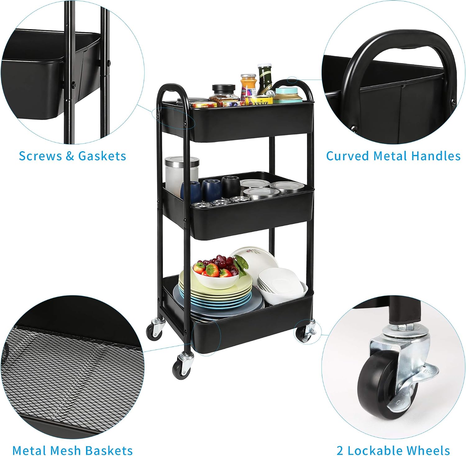 Three Tier Wheeled Multipurpose Storage Cart