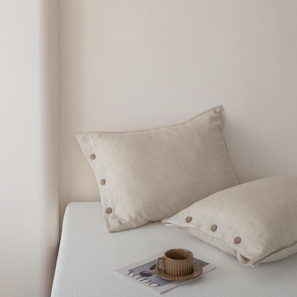 French Flax Linen Button Pillowcases Set