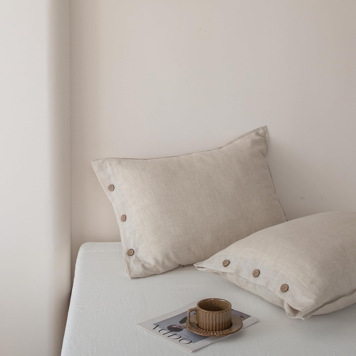 French Flax Linen Button Pillowcases Set
