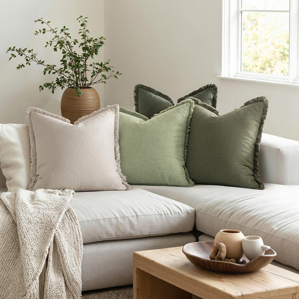 Boho Fringe Linen Farmhouse Pillow Covers