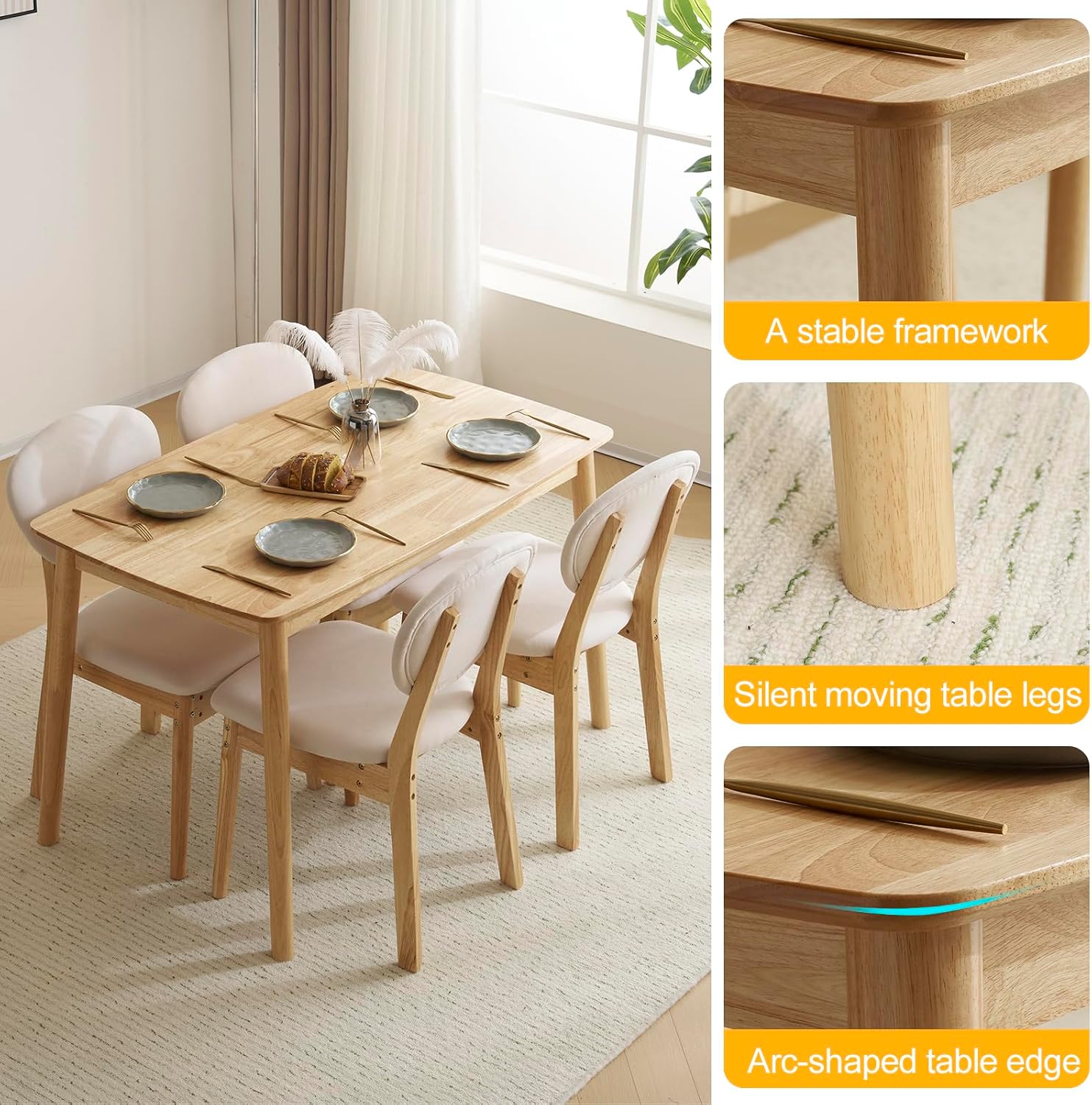 Mid Century 5 Piece Wood Dining Set Padded Seats