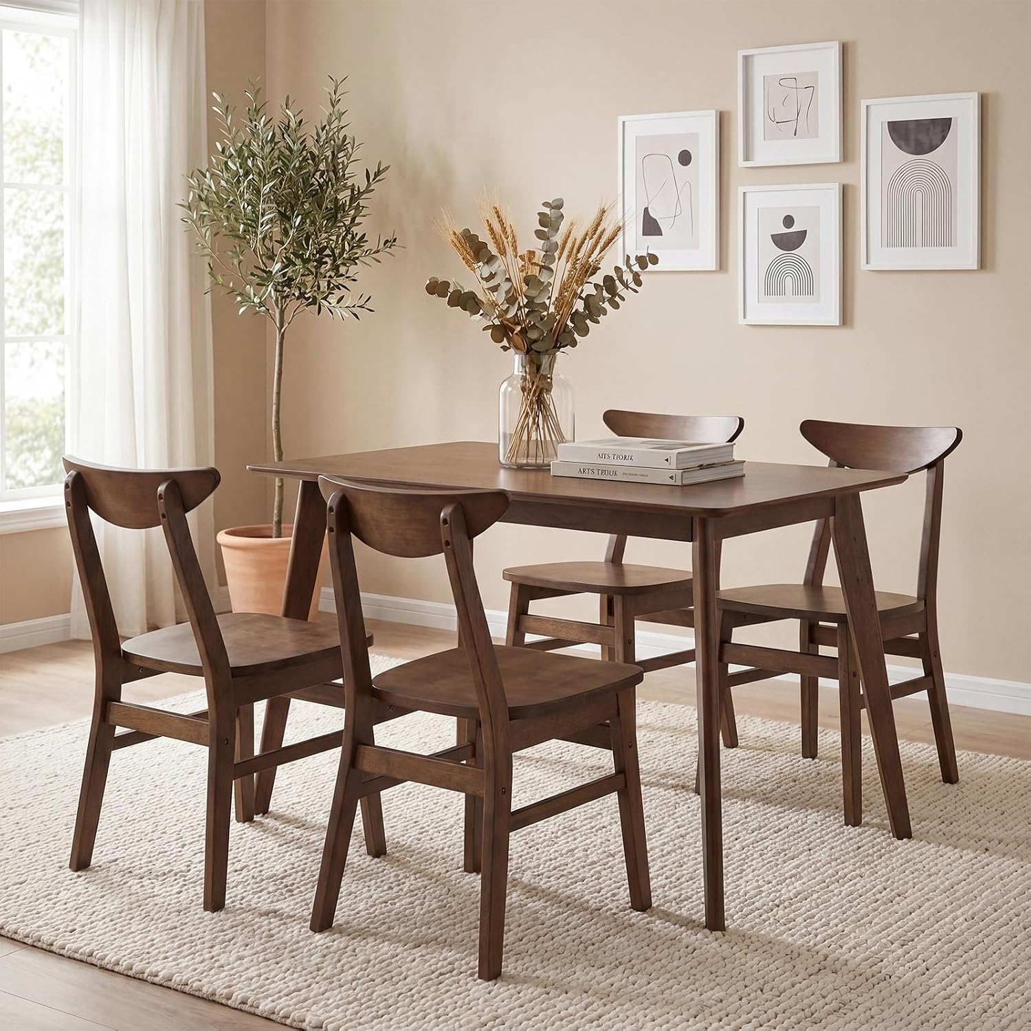 Mid Century Wood 5 Piece Dining Set For Four