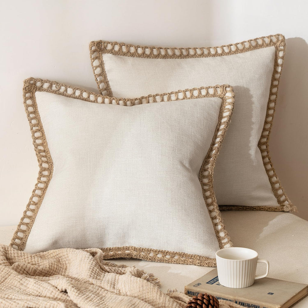 Rustic Linen Farmhouse Throw Pillow Covers