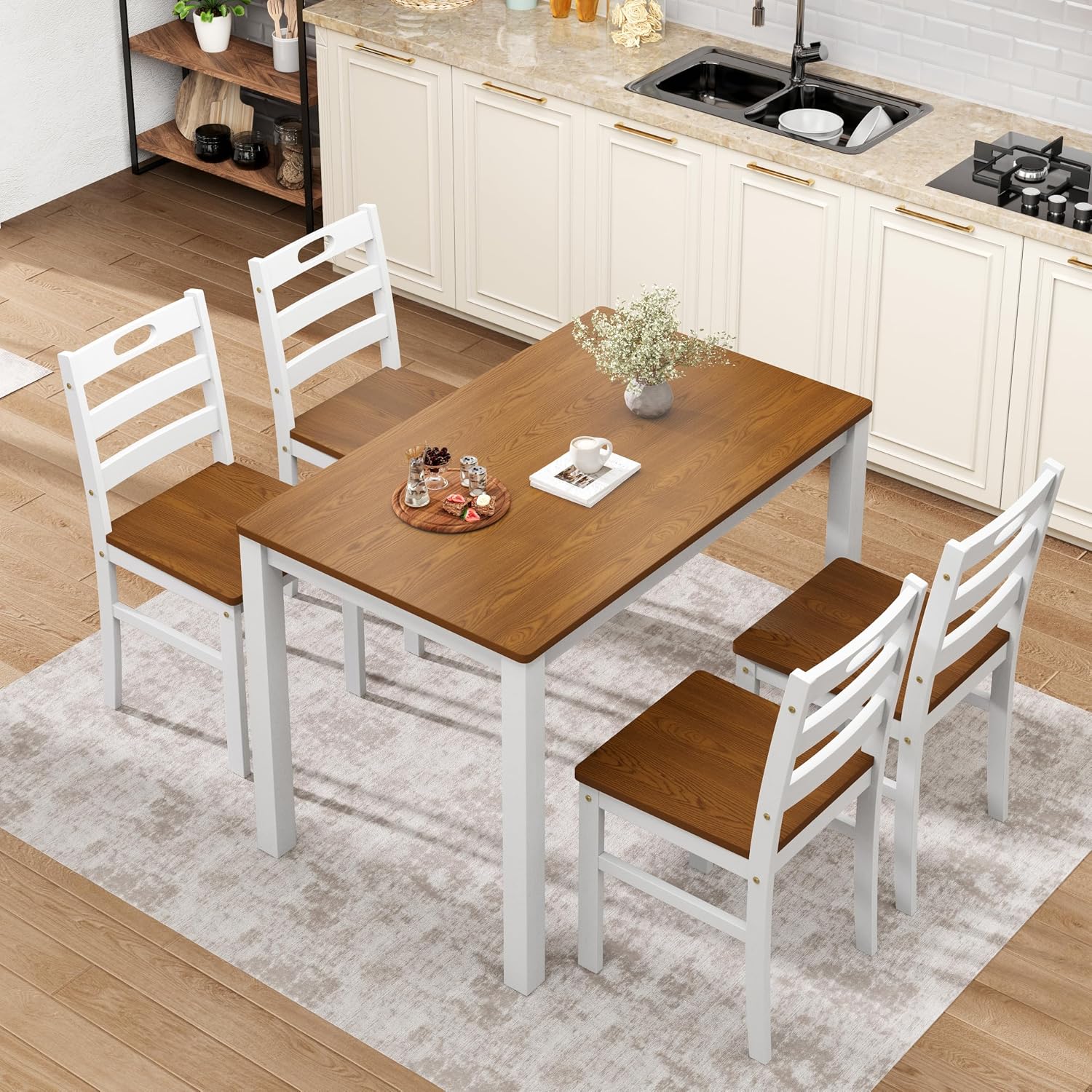 45 Inch 5 Piece Farmhouse Wood Dining Set