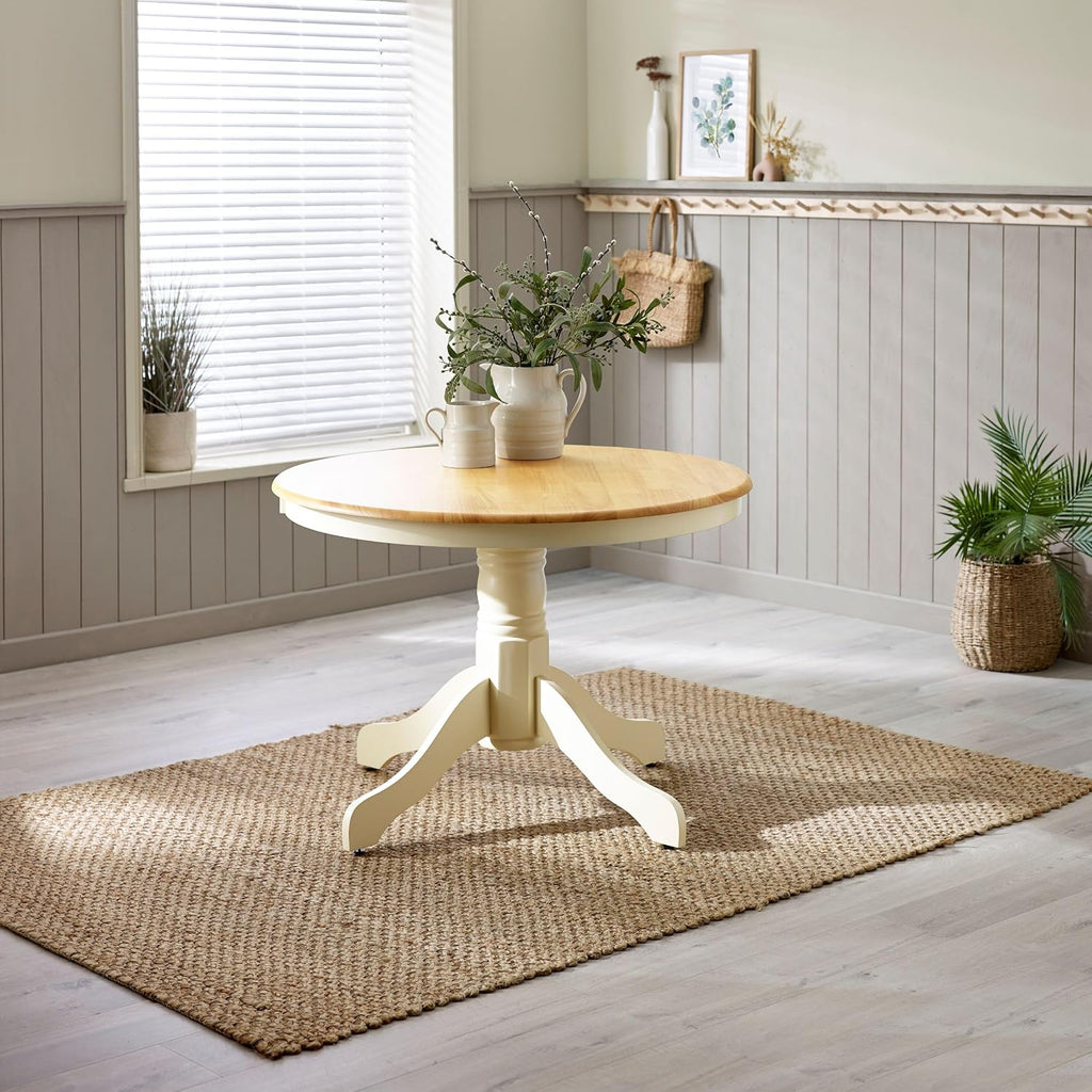 Round Wooden Dining Set Four Cross Back Chairs