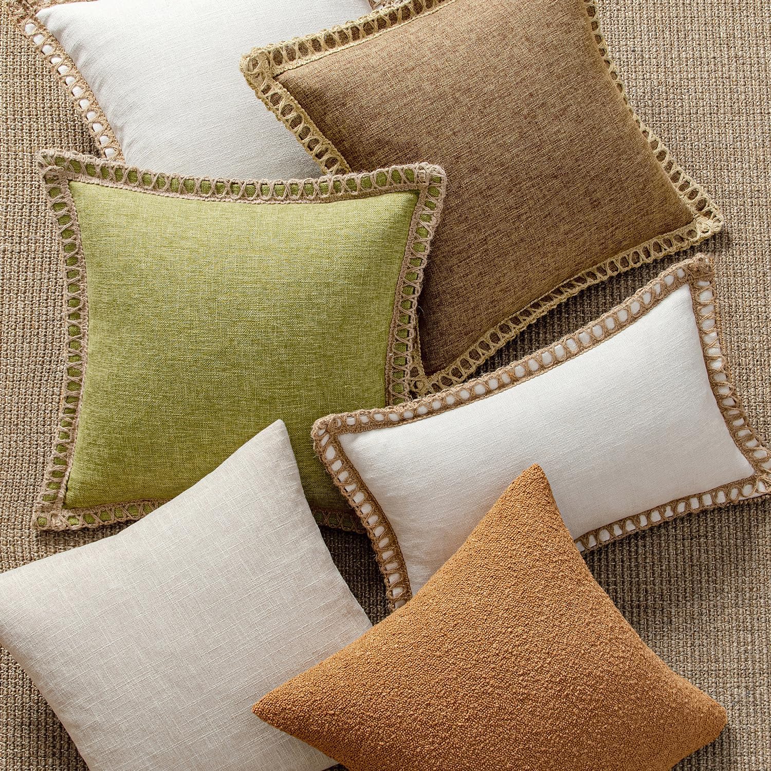 Rustic Linen Farmhouse Throw Pillow Covers